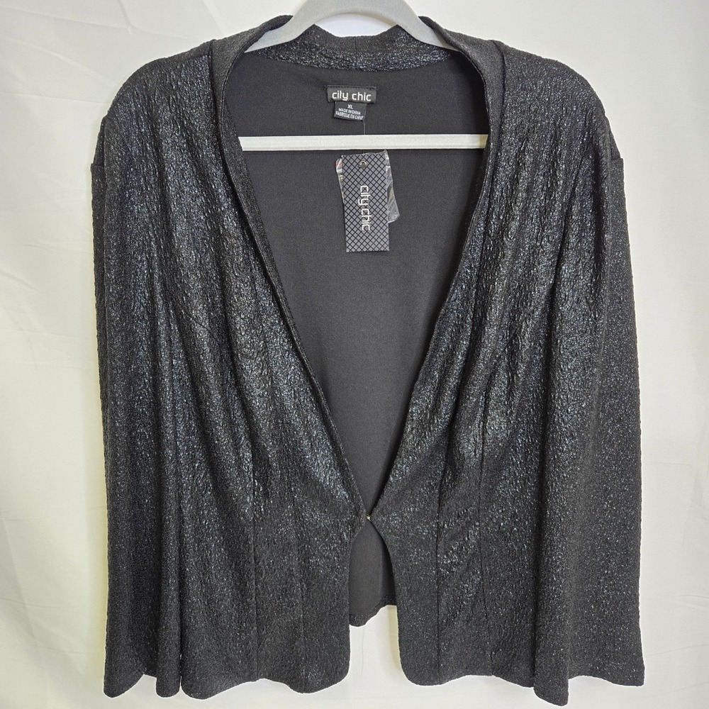 City Chic Shimmer Jacket, Glitter Glam Eveningwear, Black, XL, New $89 MSRP